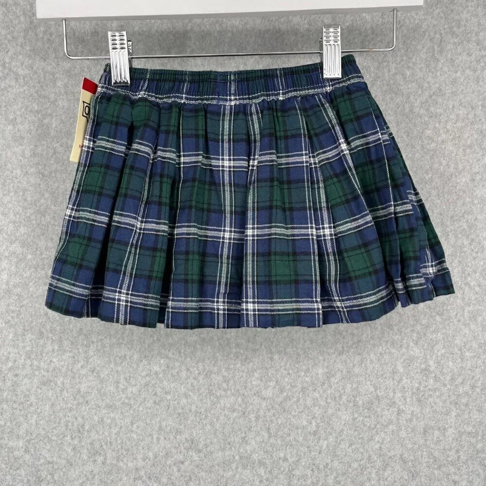 OshKosh Toddle Girls Pleated Plaid Bow Skirt Skort Size 2T Blue Green Tartan NEW
